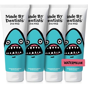 image:imageMade by Dentists Kids Fluoride Toothpaste 4Pack  Anticavity Watermelon Childrens Toothpaste SLSFree Enamel Safe Natural Flavors Vegan amp CrueltyFree Toddler amp Kids Ages 2 SharkWatermelon