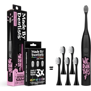 image:imageMade by Dentists Sonic X Electric Toothbrush  Rechargeable Kids Sonic Toothbrush 8X Plaque Removal 2 Speed Modes 2Minute Timer 6 Brush Heads Included Tweens Ages 7 Good Vibes Only EditionBlack  Pink