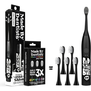 image:imageMade by Dentists Sonic X Electric Toothbrush  Rechargeable Kids Sonic Toothbrush 8X Plaque Removal 2 Speed Modes 2Minute Timer 6 Brush Heads Included Tweens Ages 7 Good Vibes Only EditionBlack and White